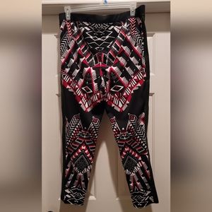 Bisou Bisou Geometric Leggings with Faux Leather Sides